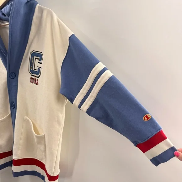 NWT Champion Women's Gold Medal Olympic Hooded Cardigan Sweatshirt Cream Size XL - Picture 9 of 16